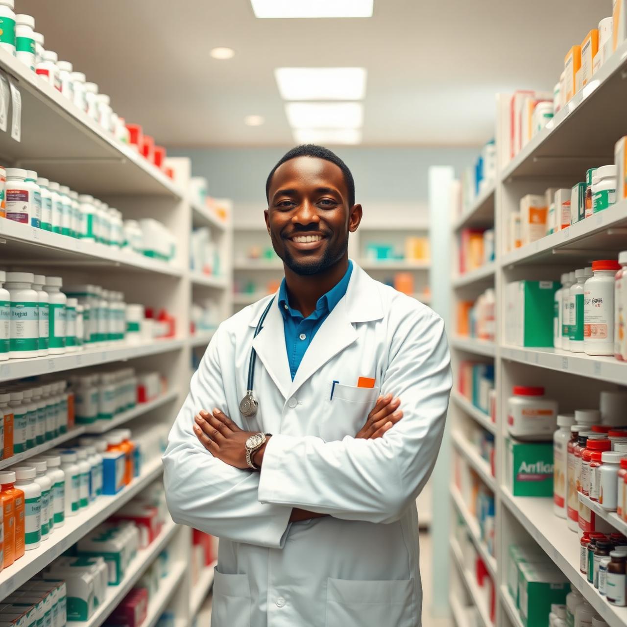 Pharmacist in modern Ghanaian pharmacy